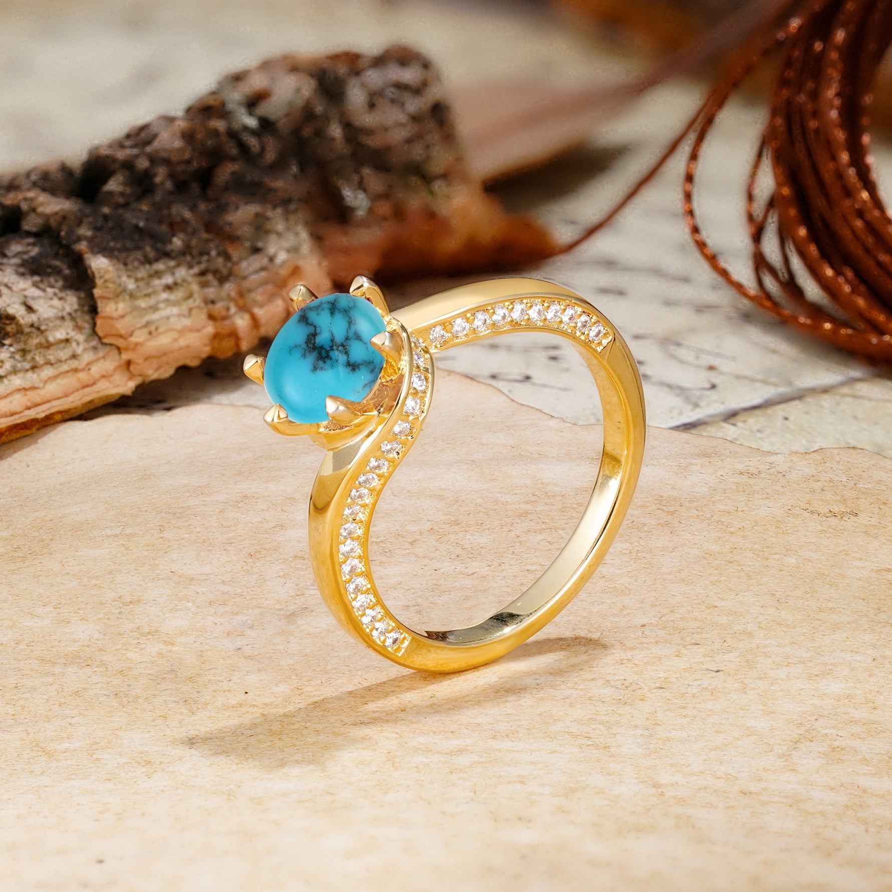 Classic Unique 6-Prong Round Cut Turquoise Engagement Ring - Additional view