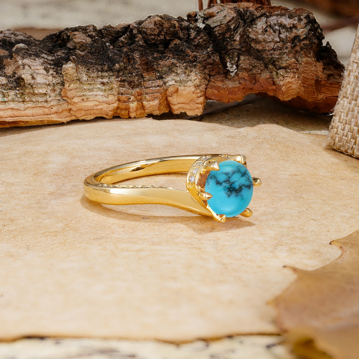 Classic Unique 6-Prong Round Cut Turquoise Engagement Ring - Additional view