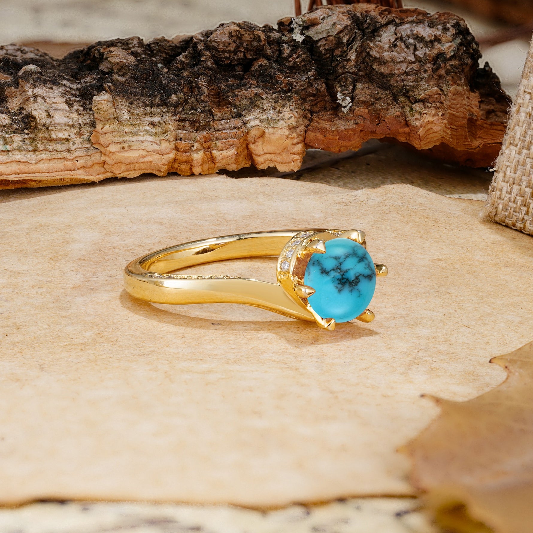 Classic Unique 6-Prong Round Cut Turquoise Engagement Ring - Additional view