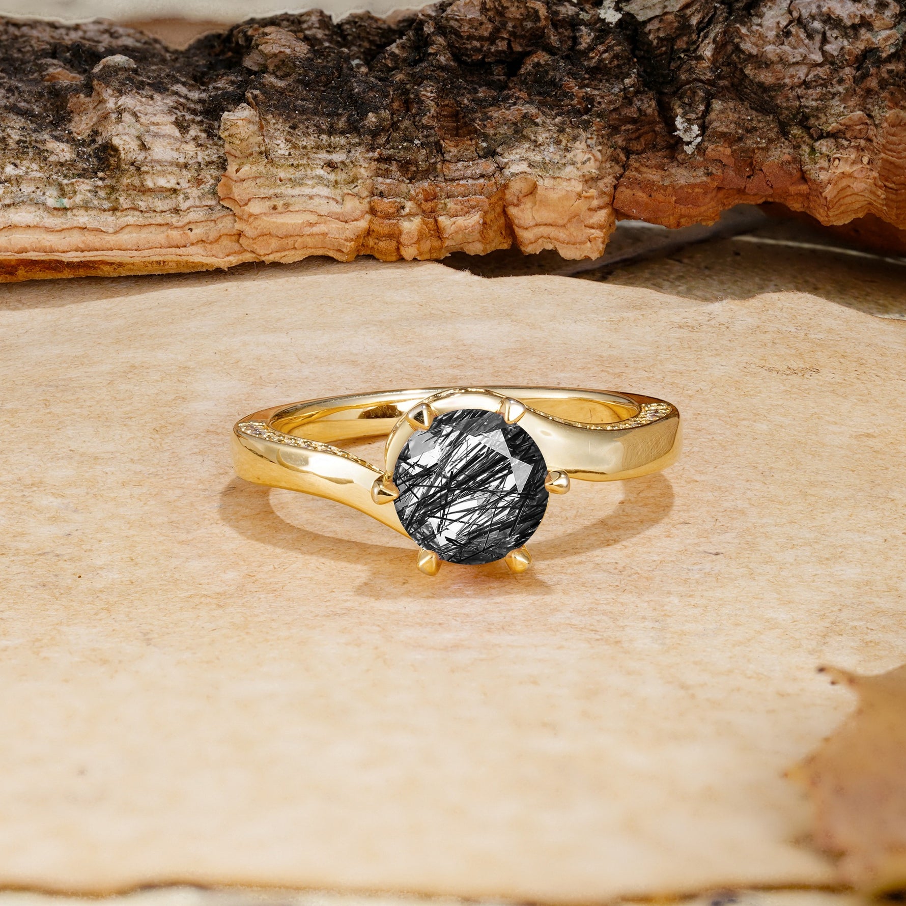 Classic Unique 6-Prong Round Cut Black Rutilated Quartz Engagement Ring - Additional view