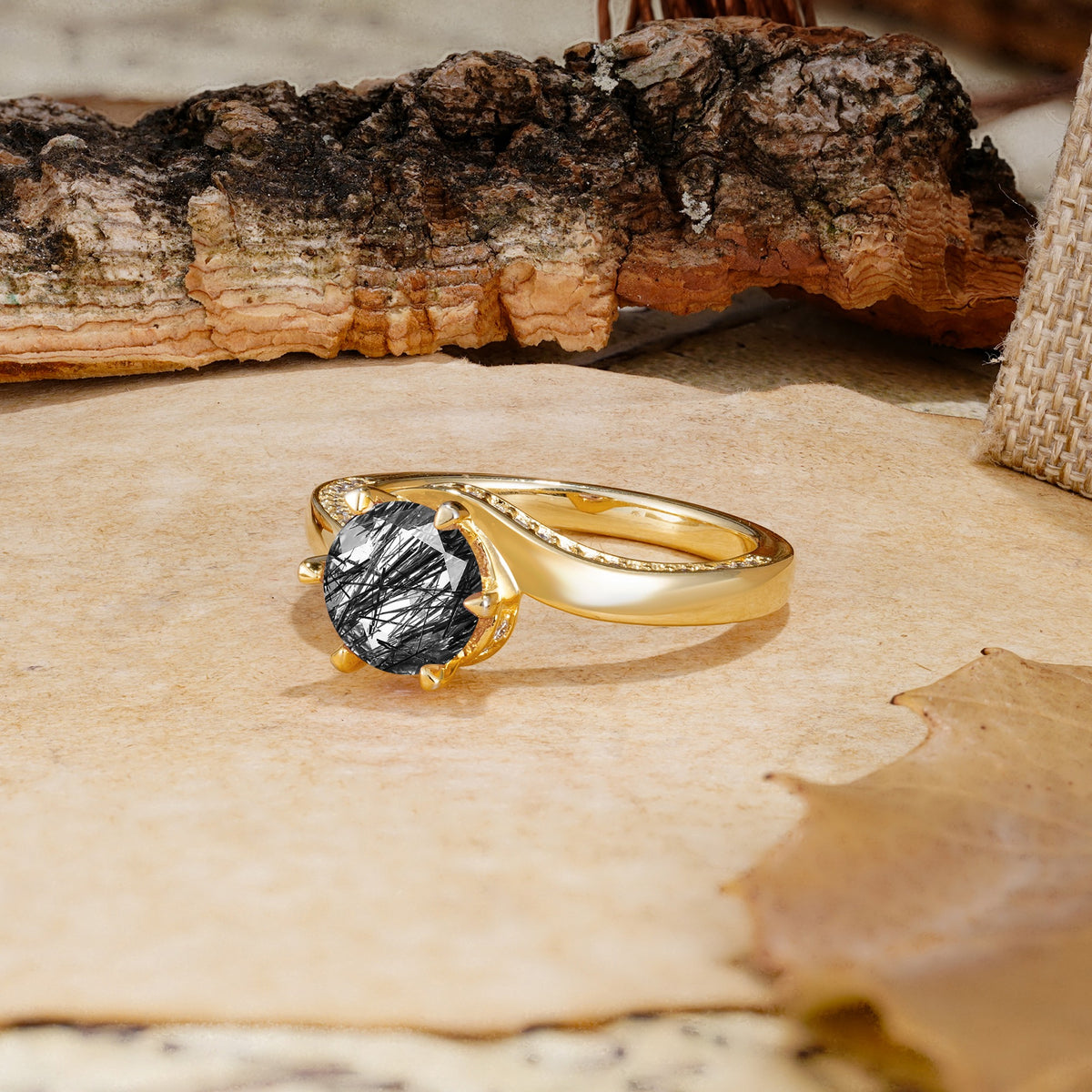 Classic Unique 6-Prong Round Cut Black Rutilated Quartz Engagement Ring - Additional view