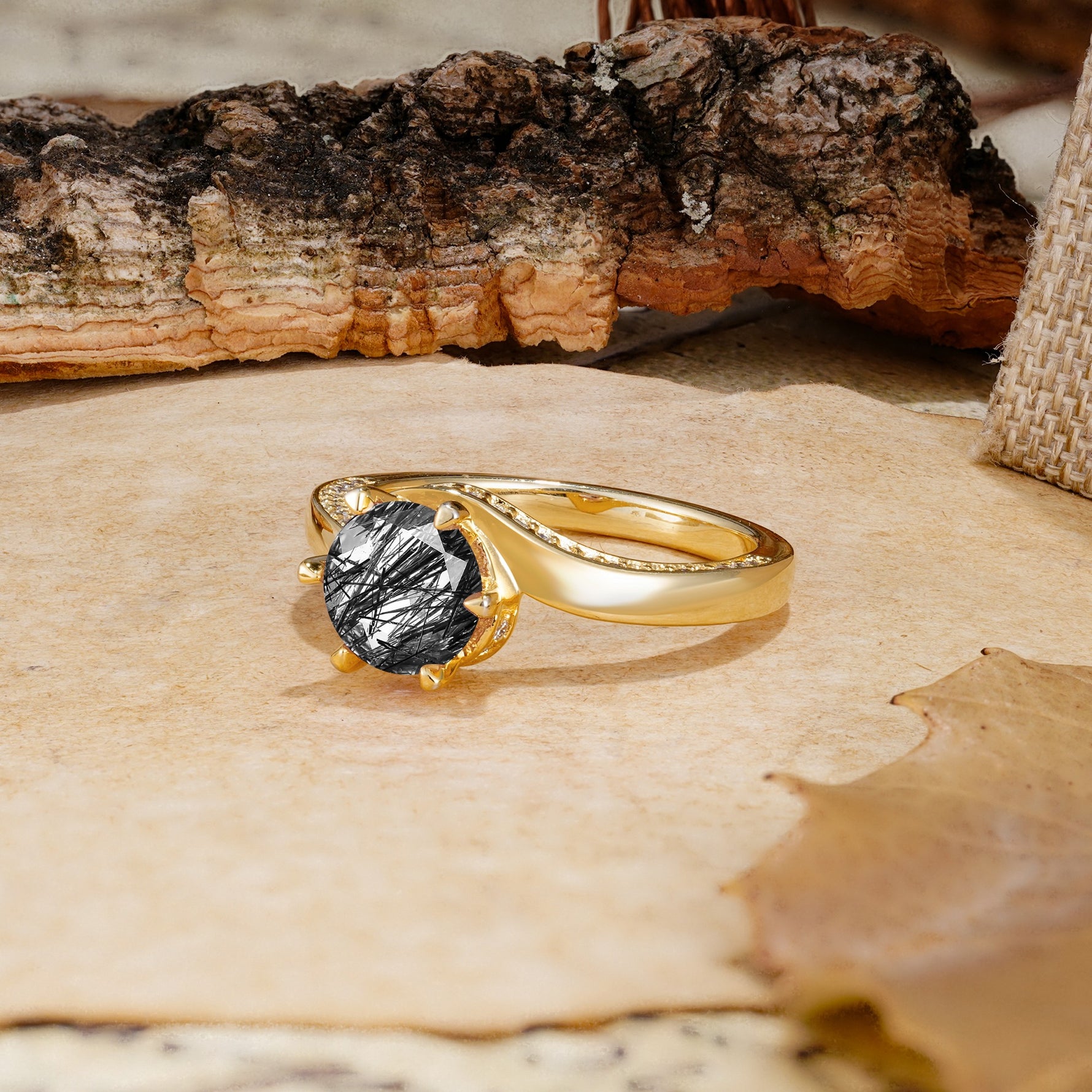 Classic Unique 6-Prong Round Cut Black Rutilated Quartz Engagement Ring - Additional view