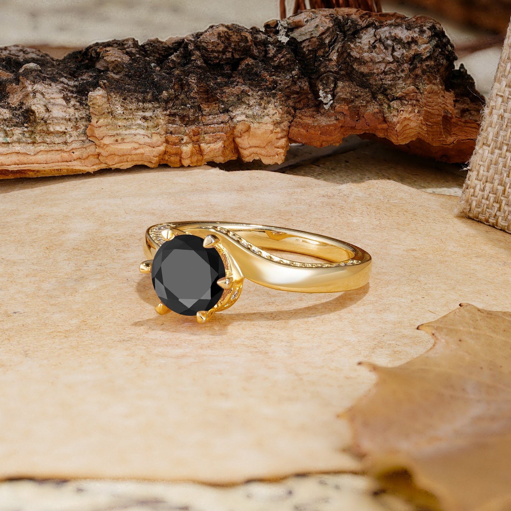 Classic Unique 6-Prong Round Cut Black Onyx Engagement Ring - Additional view