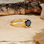 Classic Unique 6-Prong Round Cut Black Onyx Engagement Ring - Additional view