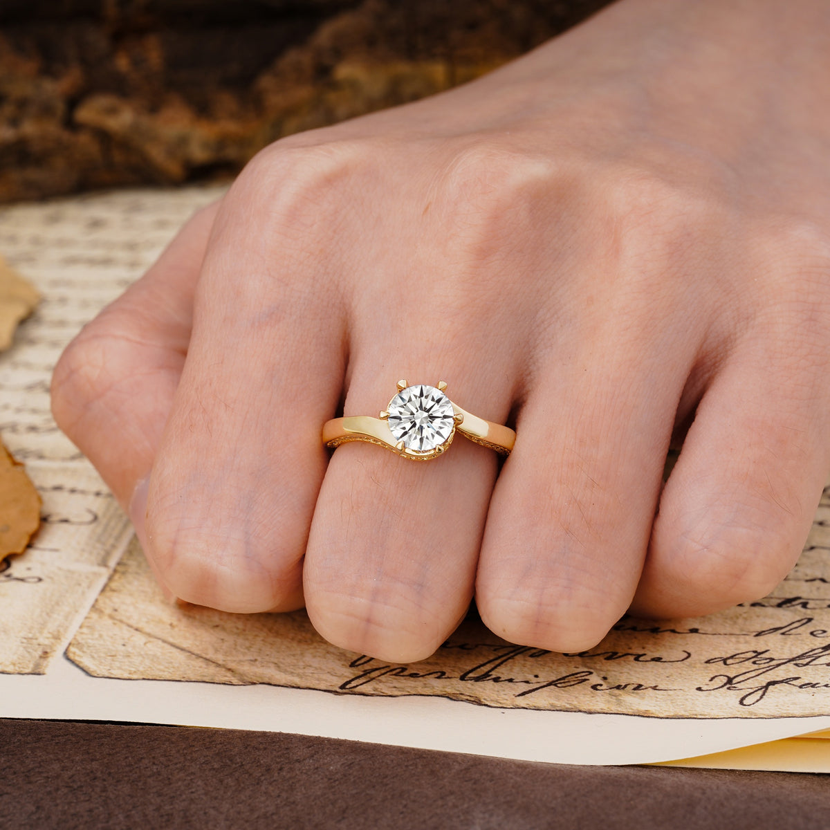 Classic Unique 6-Prong Round Cut Lab Diamond Engagement Ring - Additional view