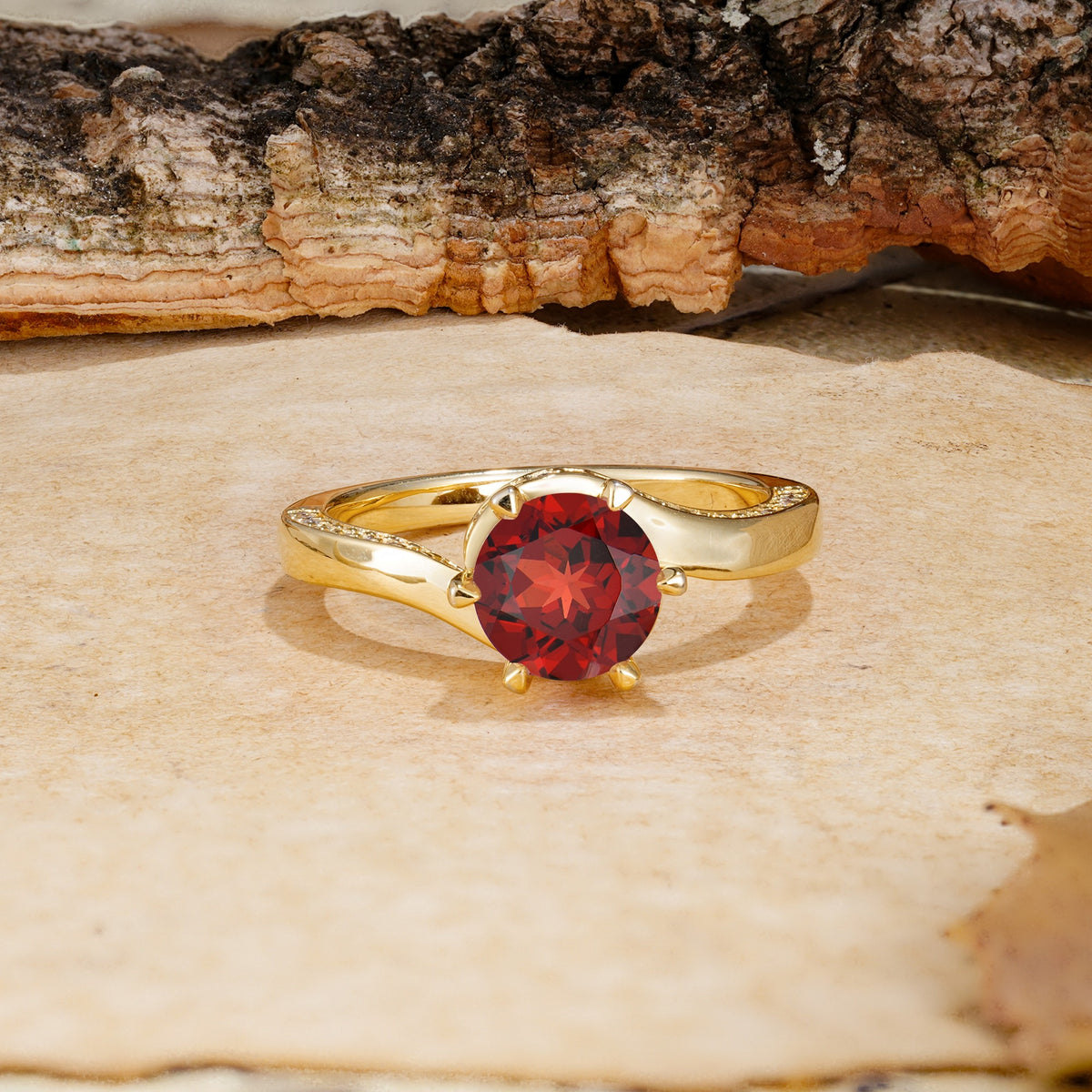 Classic Unique 6-Prong Round Cut Garnet Engagement Ring - Additional view