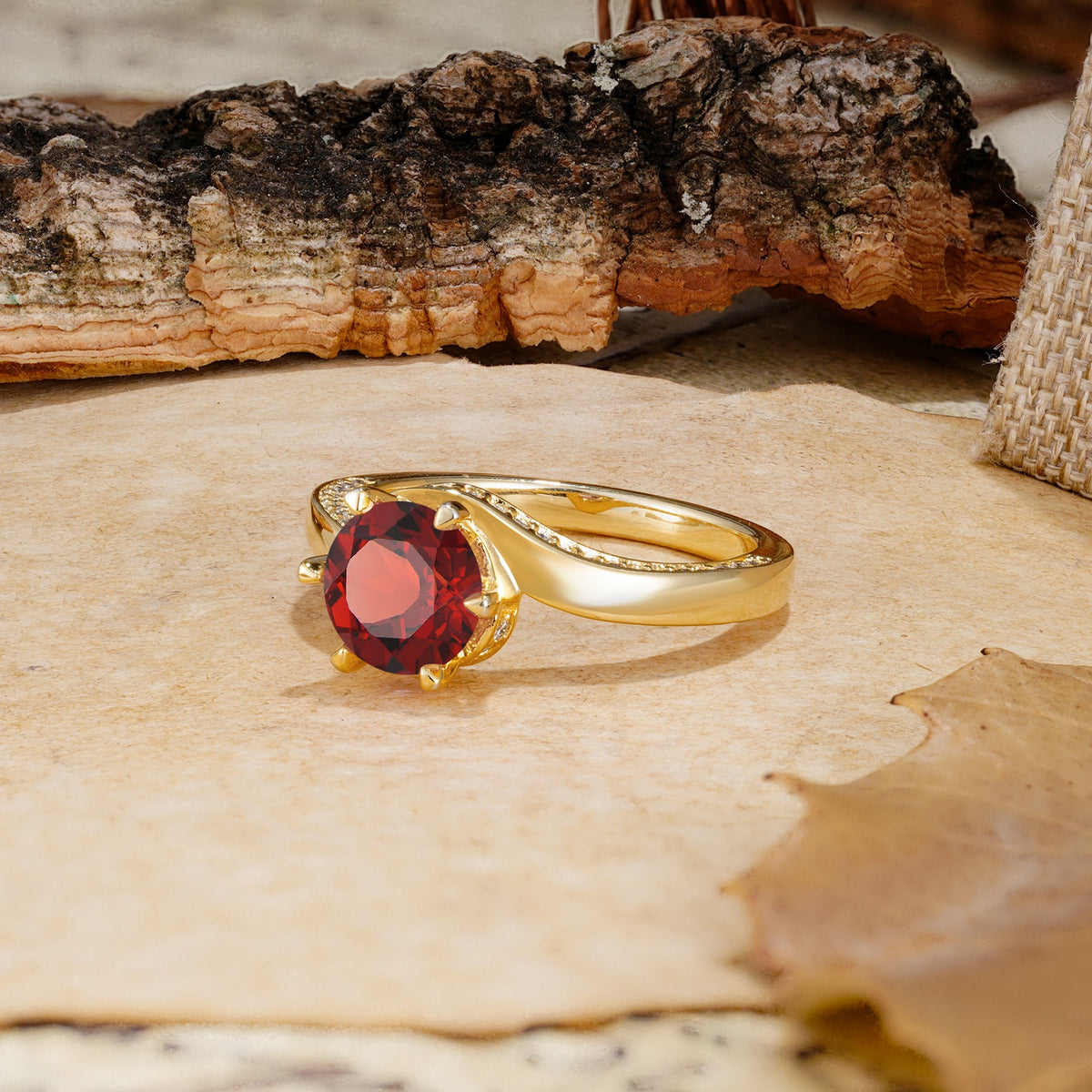 Classic Unique 6-Prong Round Cut Garnet Engagement Ring - Additional view