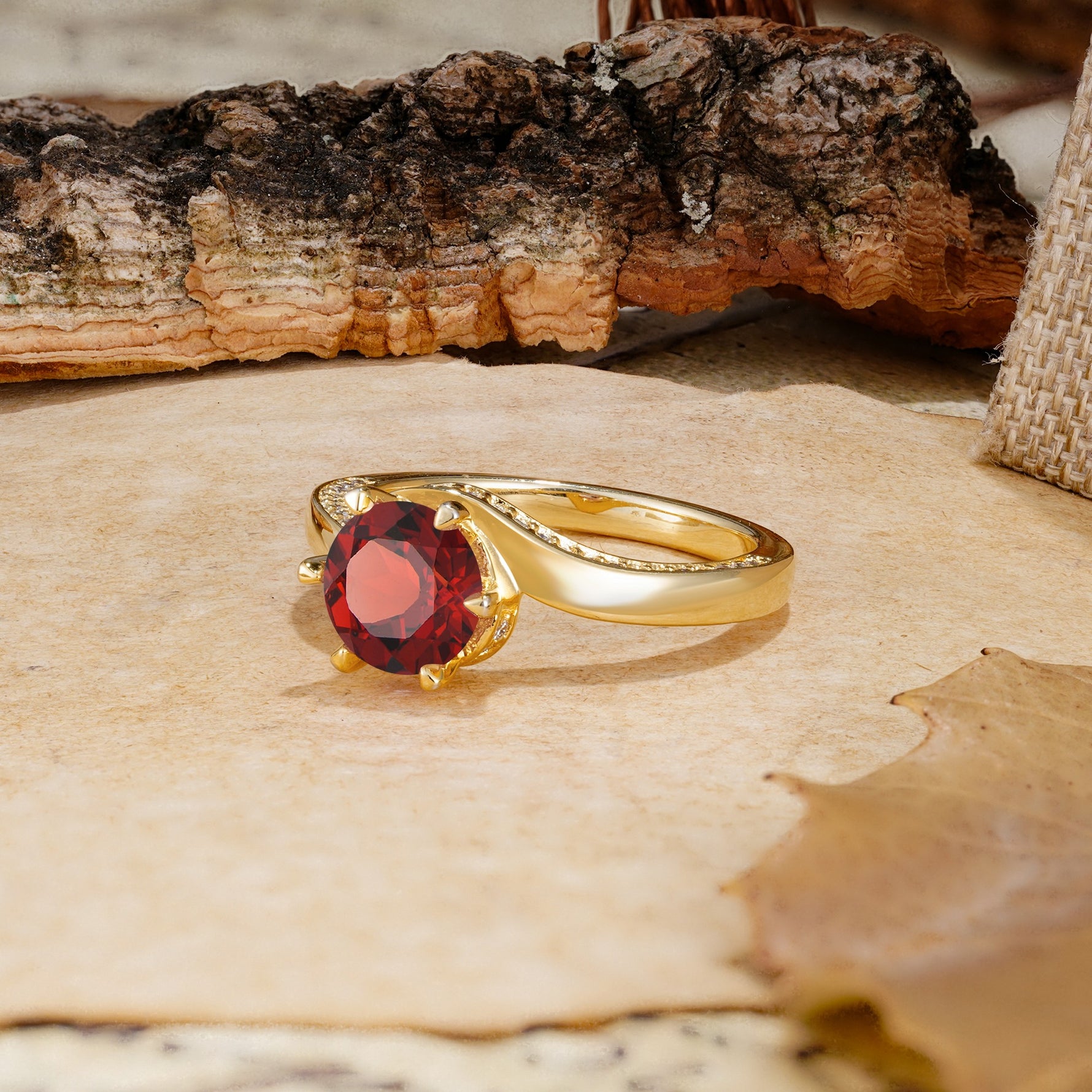 Classic Unique 6-Prong Round Cut Garnet Engagement Ring - Additional view