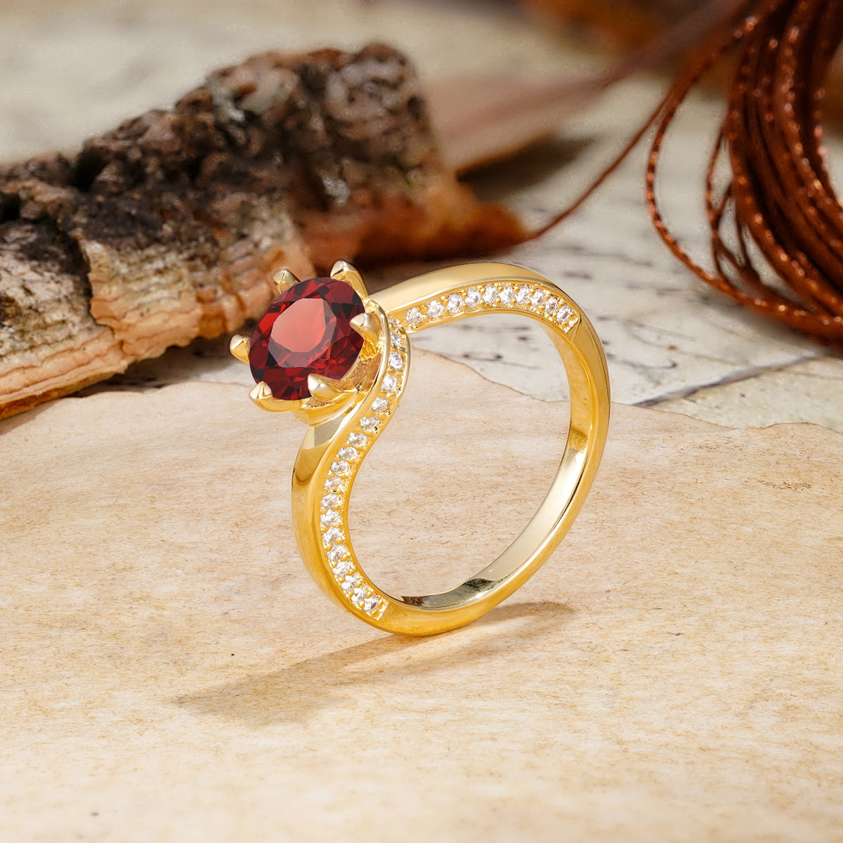Classic Unique 6-Prong Round Cut Garnet Engagement Ring - Additional view
