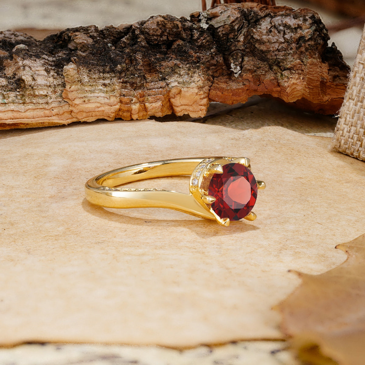 Classic Unique 6-Prong Round Cut Garnet Engagement Ring - Additional view