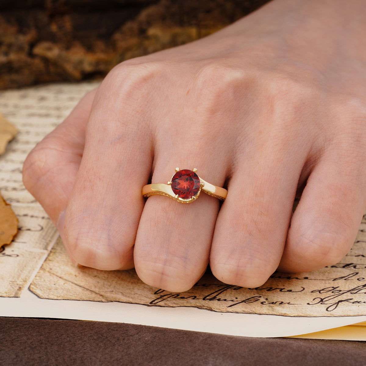 Classic Unique 6-Prong Round Cut Garnet Engagement Ring - Additional view