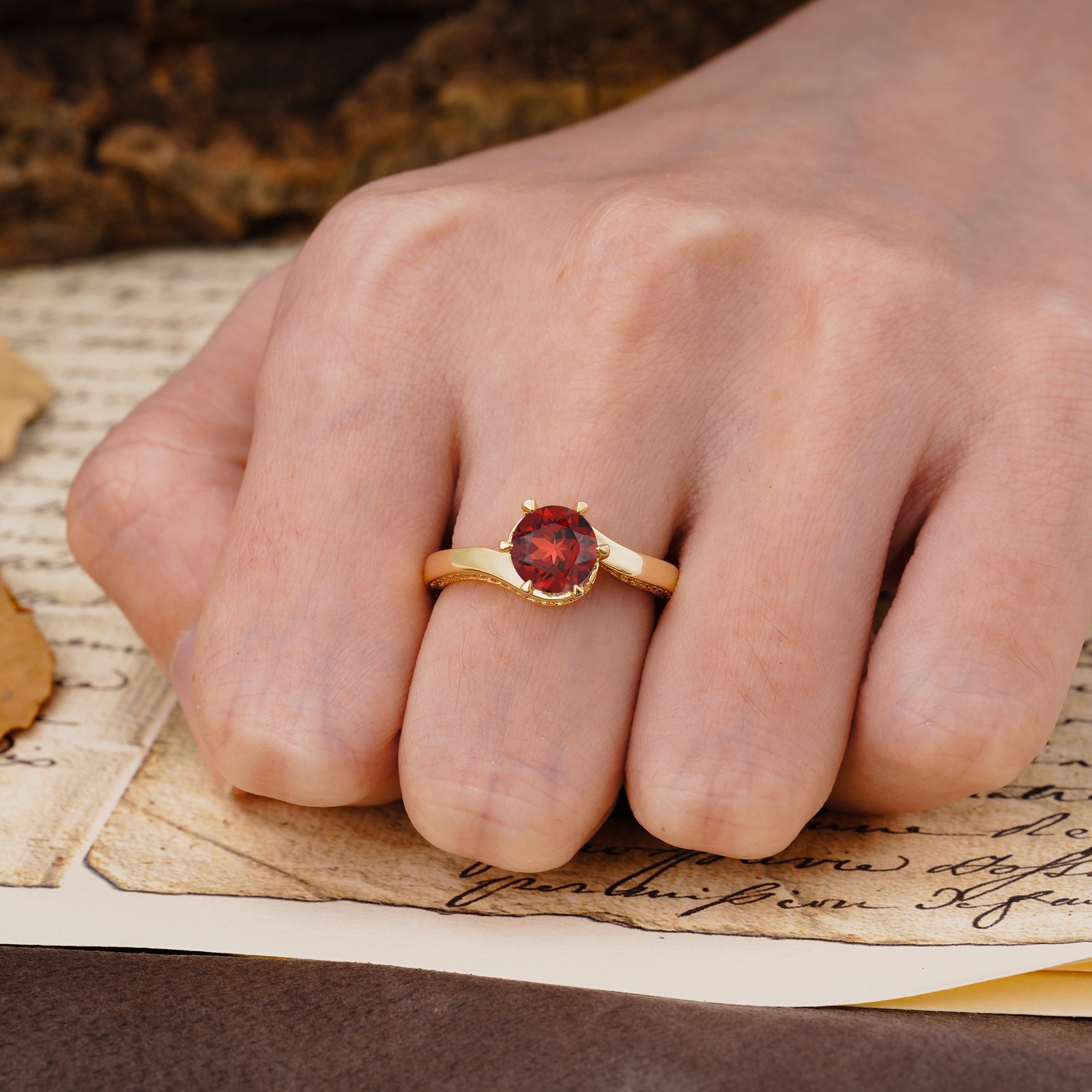 Classic Unique 6-Prong Round Cut Garnet Engagement Ring - Additional view