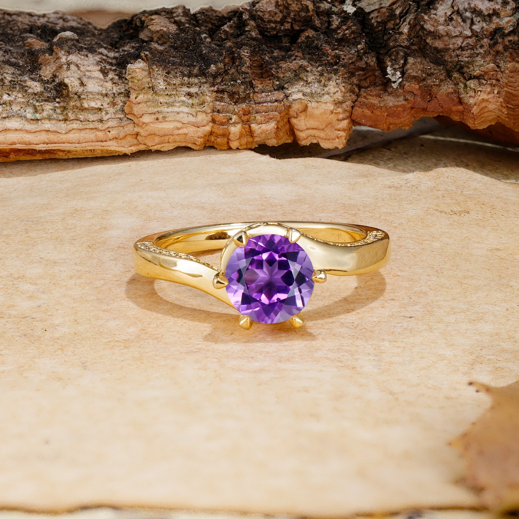 Classic Unique 6-Prong Round Cut Amethyst Engagement Ring - Additional view