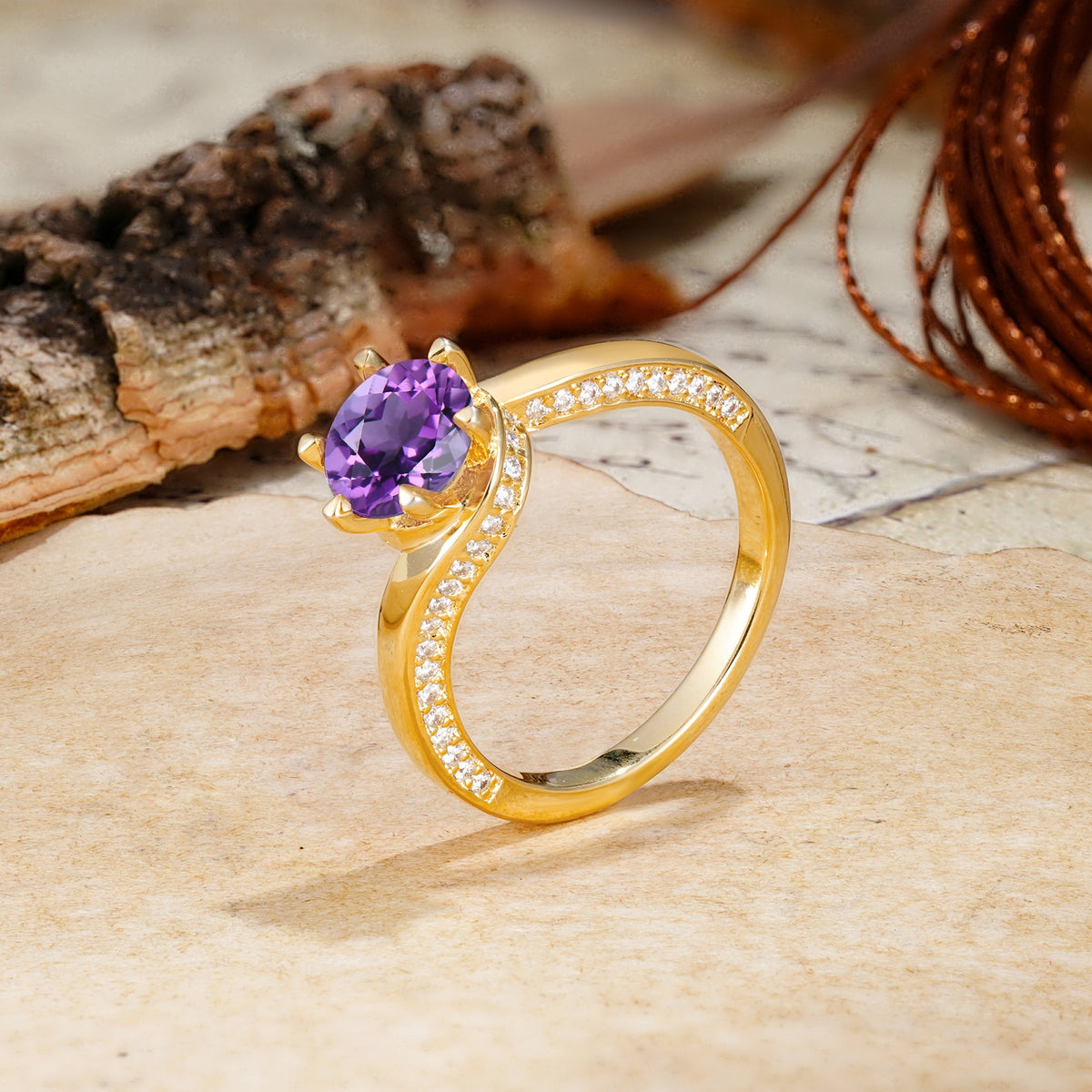Classic Unique 6-Prong Round Cut Amethyst Engagement Ring - Additional view