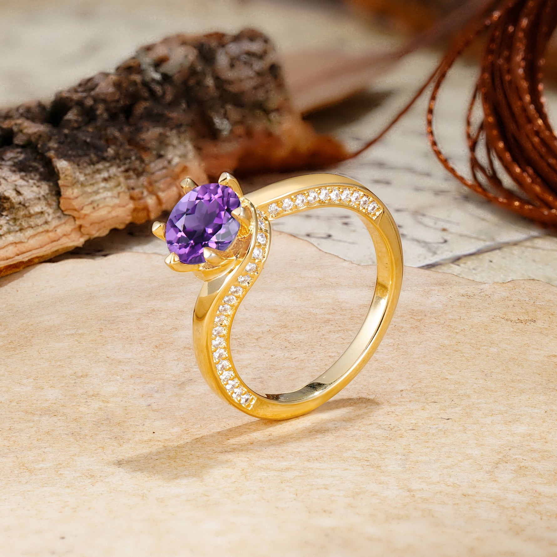 Classic Unique 6-Prong Round Cut Amethyst Engagement Ring - Additional view
