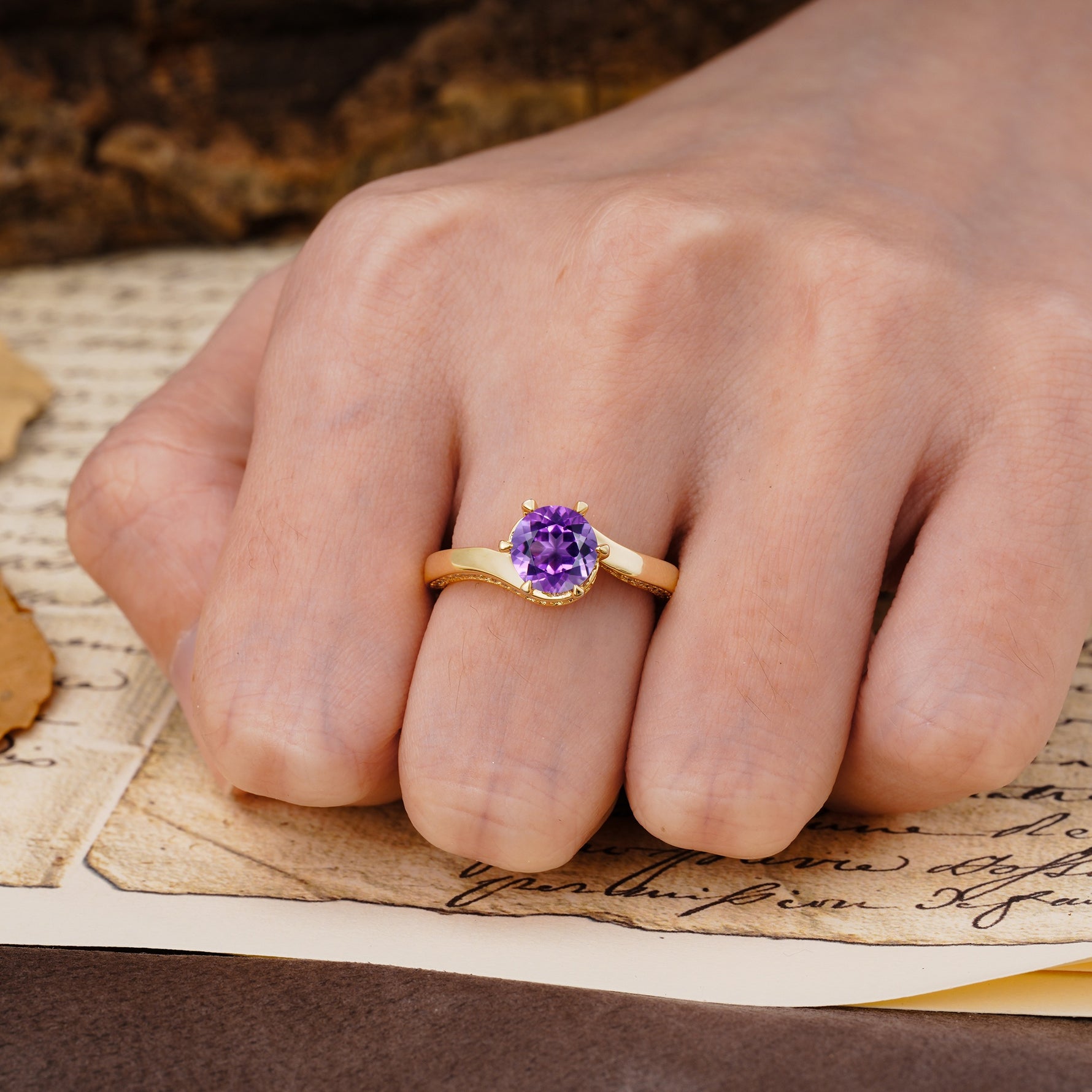 Classic Unique 6-Prong Round Cut Amethyst Engagement Ring - Additional view