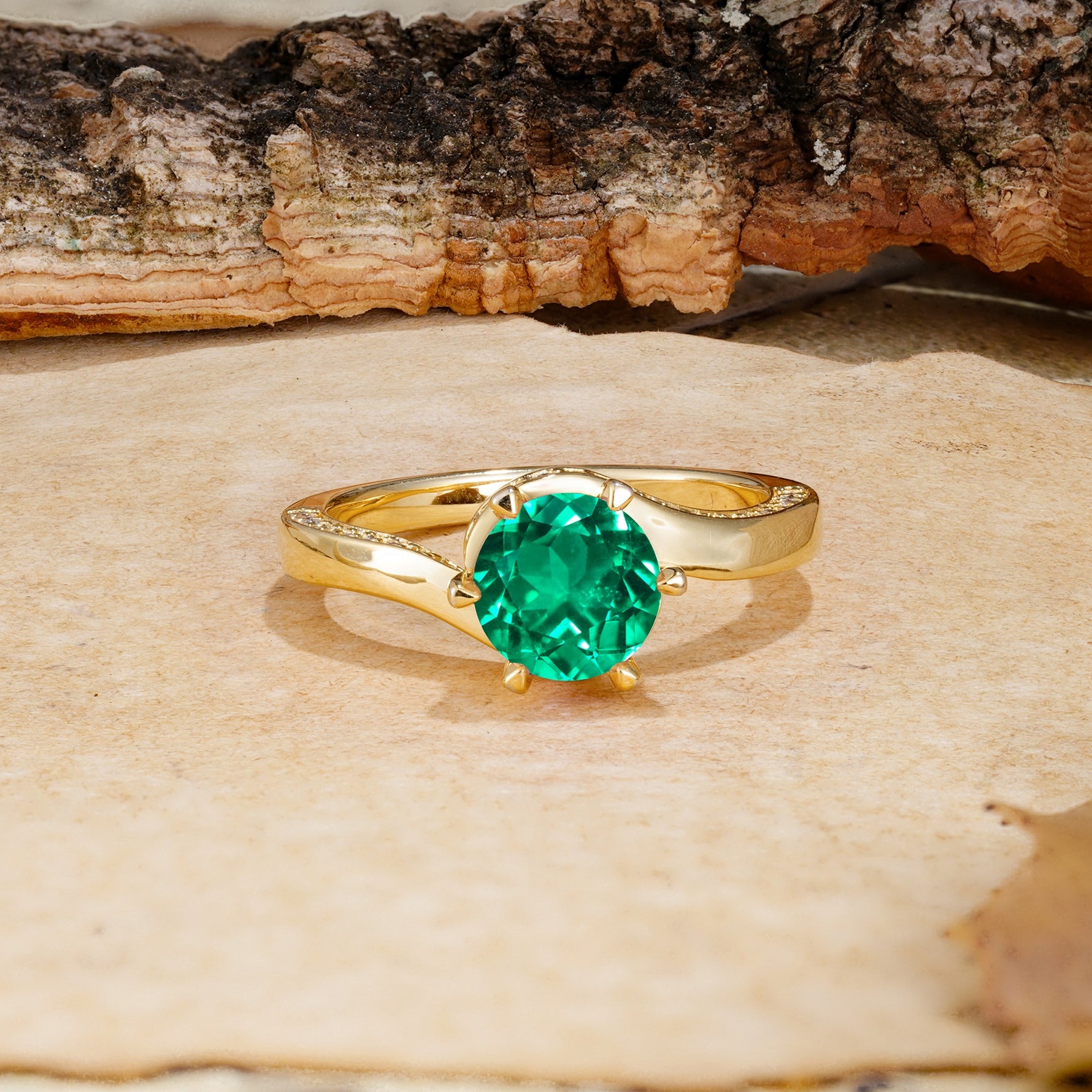 Classic Unique 6-Prong Round Cut Emerald Engagement Ring - Additional view