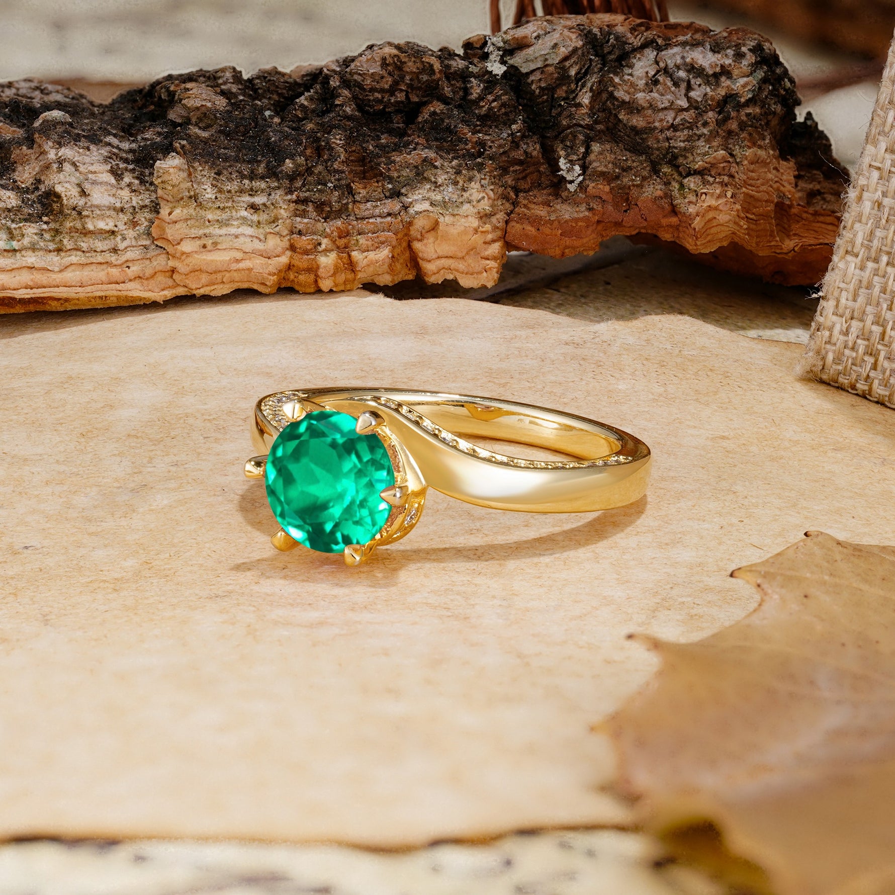 Classic Unique 6-Prong Round Cut Emerald Engagement Ring - Additional view