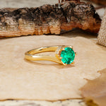 Classic Unique 6-Prong Round Cut Emerald Engagement Ring - Additional view