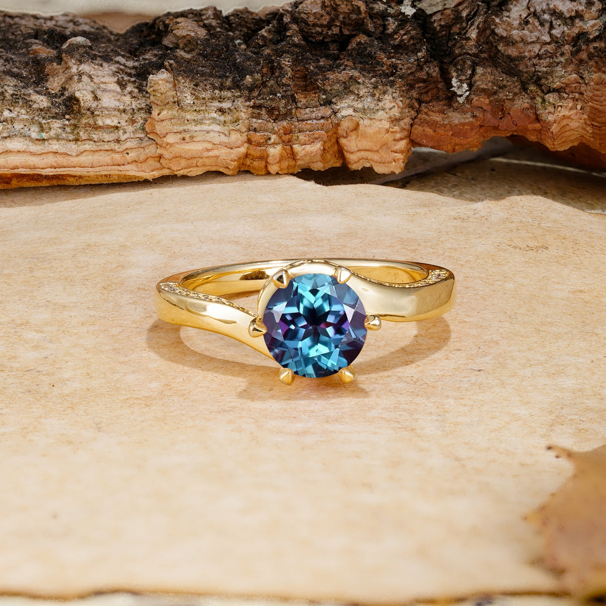 Classic Unique 6-Prong Round Cut Alexandrite Engagement Ring - Additional view
