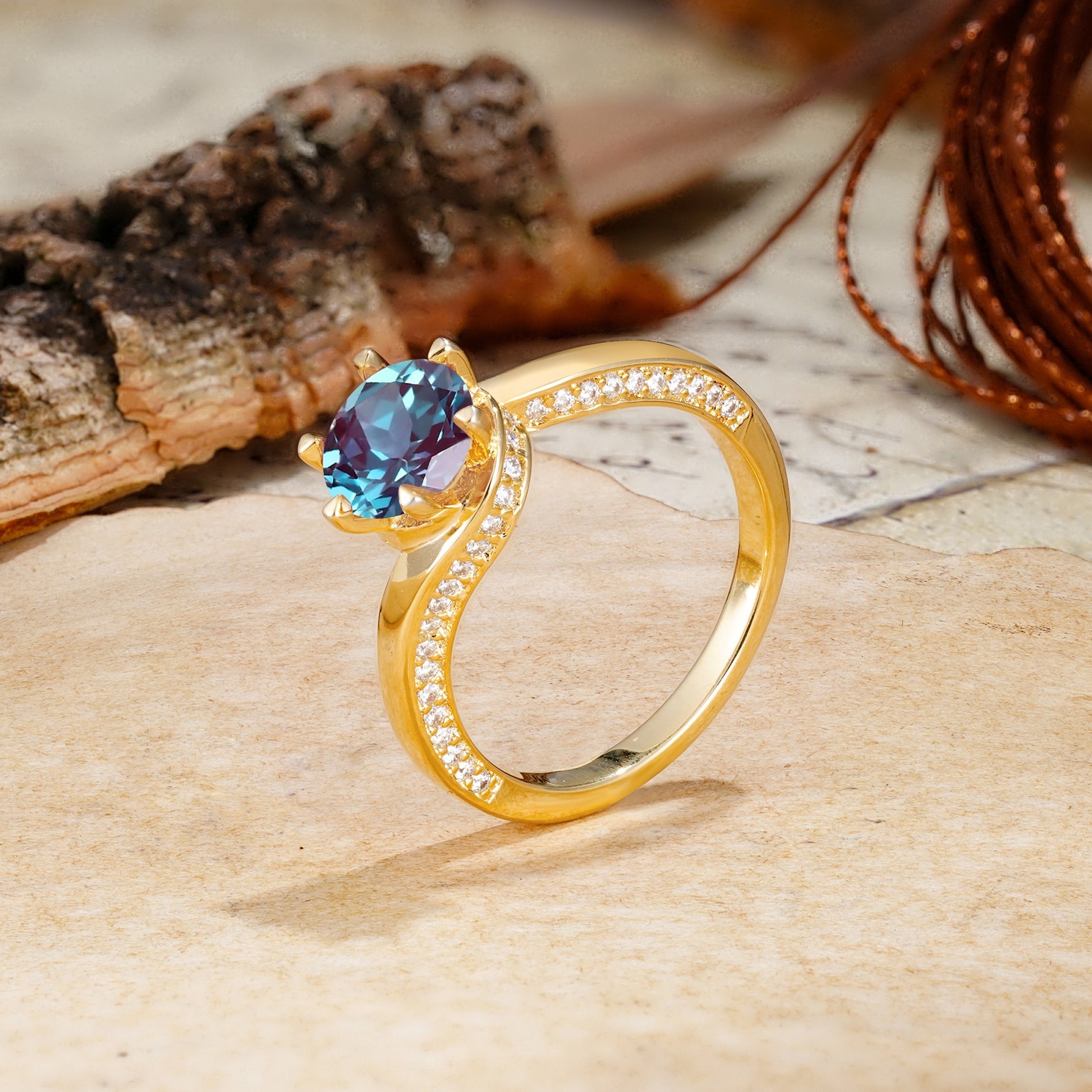 Classic Unique 6-Prong Round Cut Alexandrite Engagement Ring - Additional view