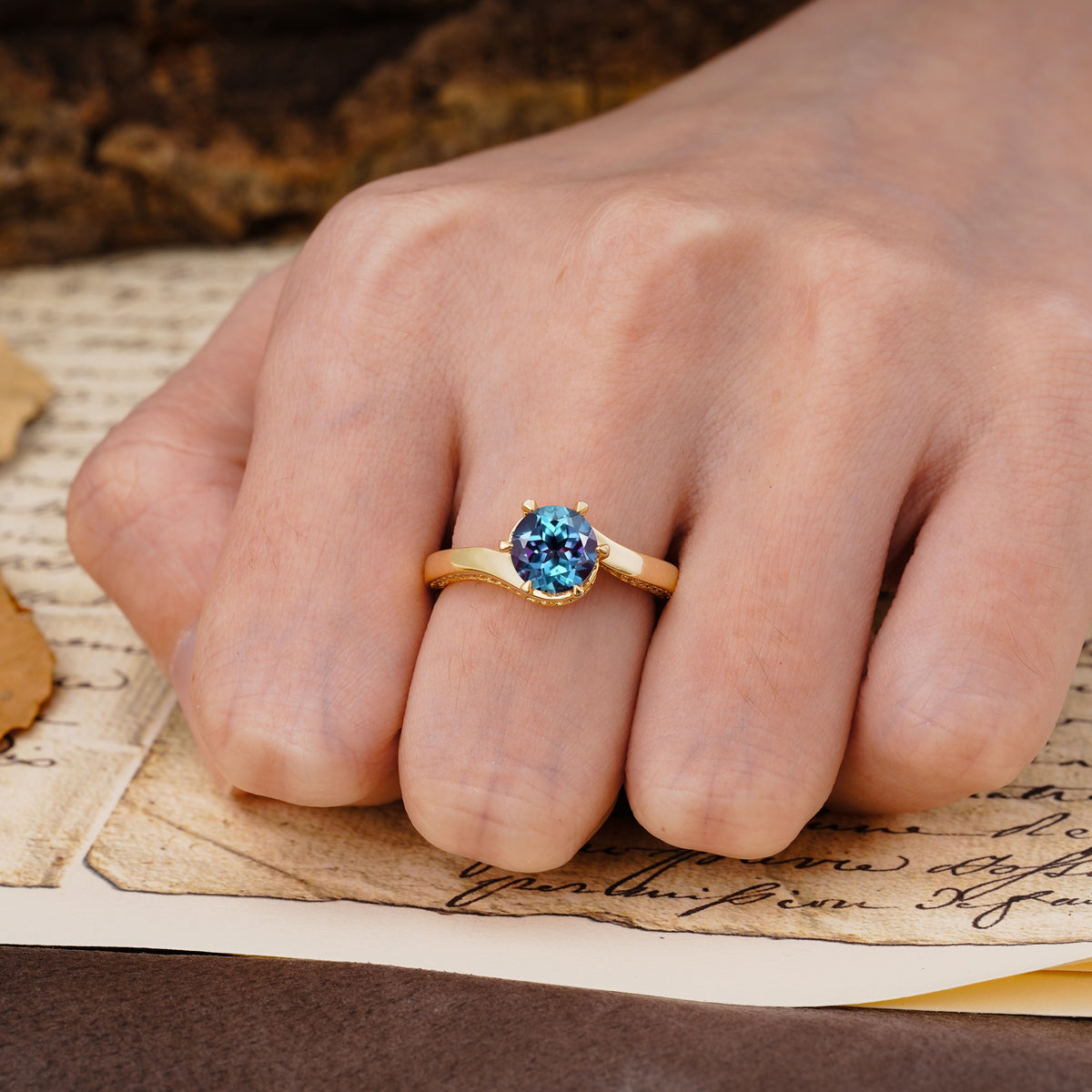 Classic Unique 6-Prong Round Cut Alexandrite Engagement Ring - Additional view
