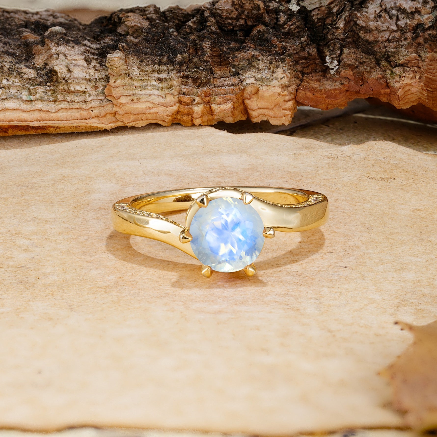 Classic Unique 6-Prong Round Cut Moonstone Engagement Ring - Additional view