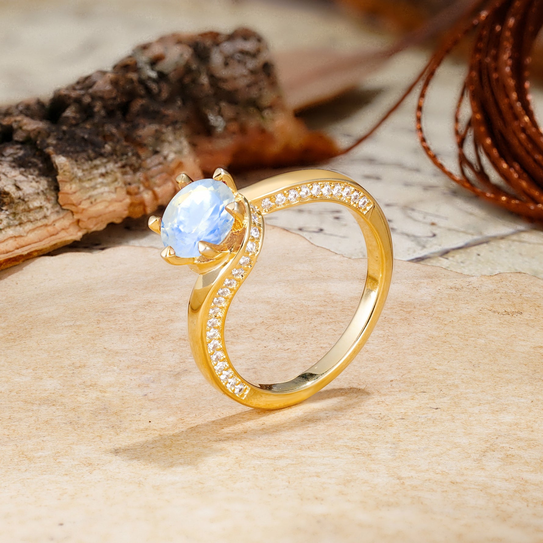 Classic Unique 6-Prong Round Cut Moonstone Engagement Ring - Additional view