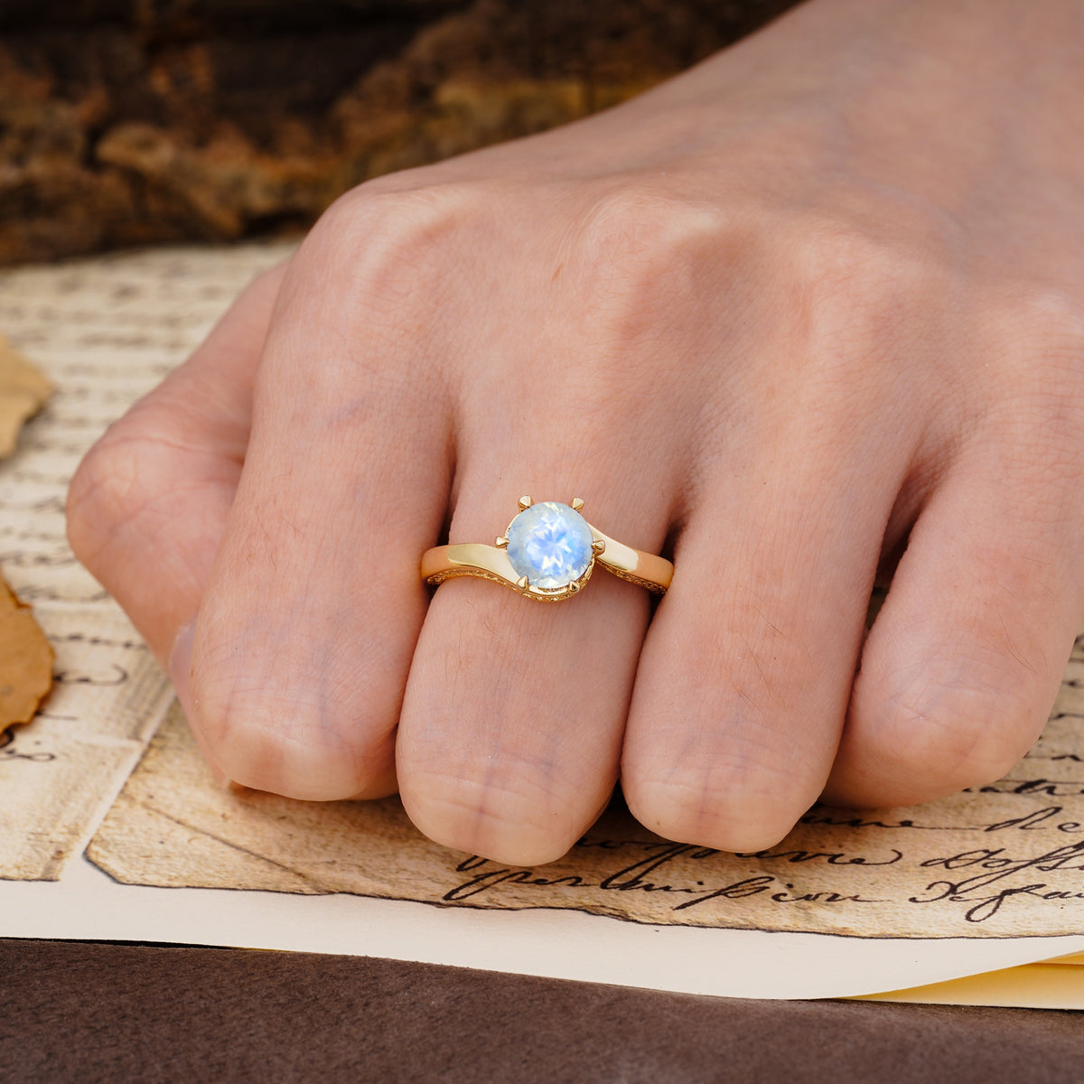 Classic Unique 6-Prong Round Cut Moonstone Engagement Ring - Additional view