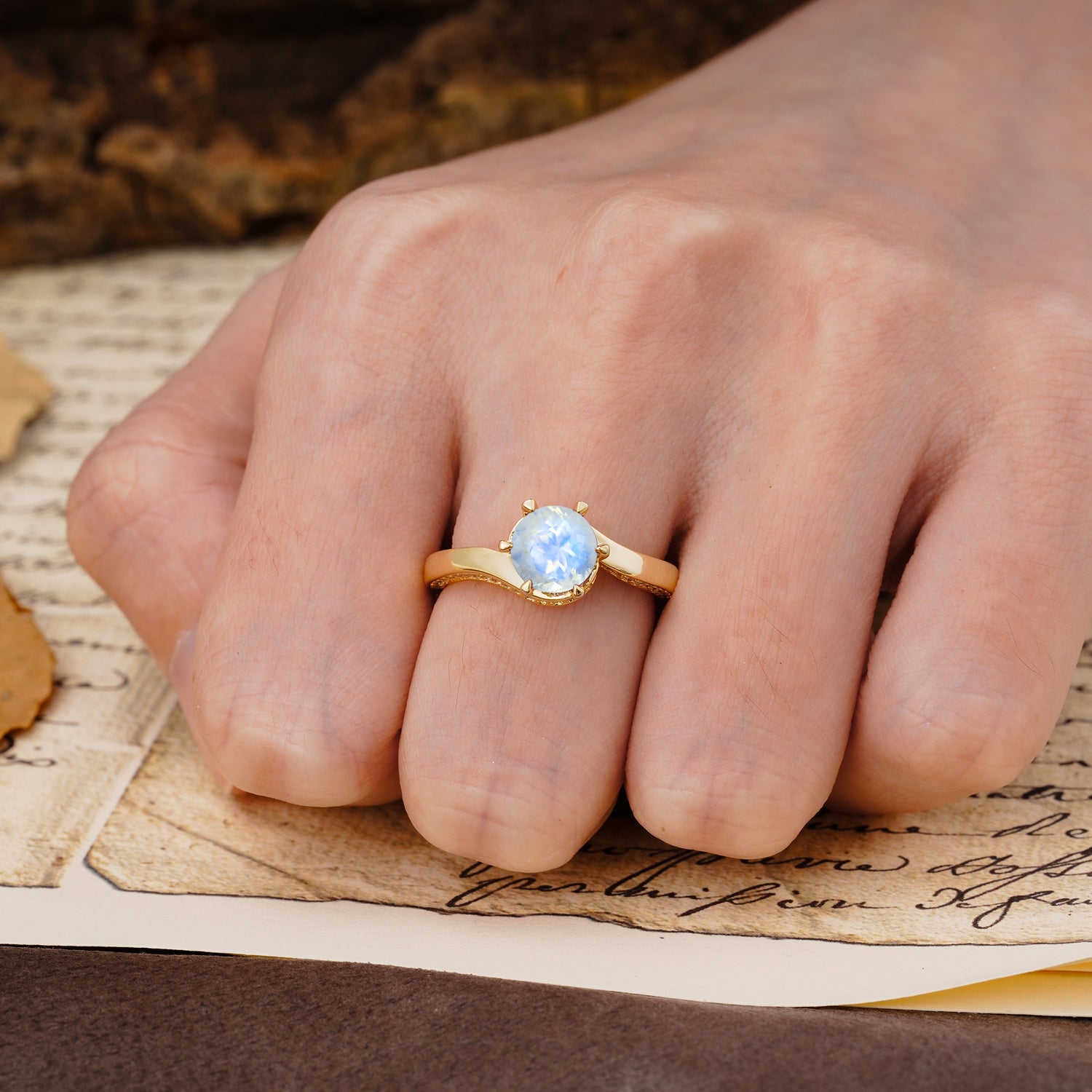 Classic Unique 6-Prong Round Cut Moonstone Engagement Ring - Additional view