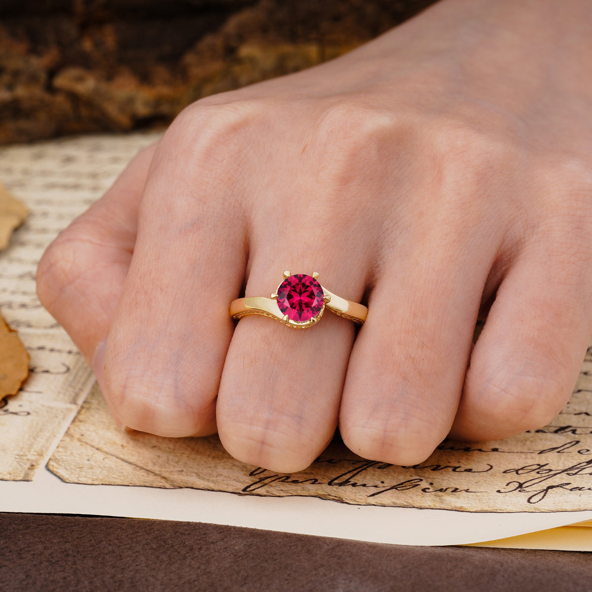 Classic Unique 6-Prong Round Cut Ruby Engagement Ring - Additional view
