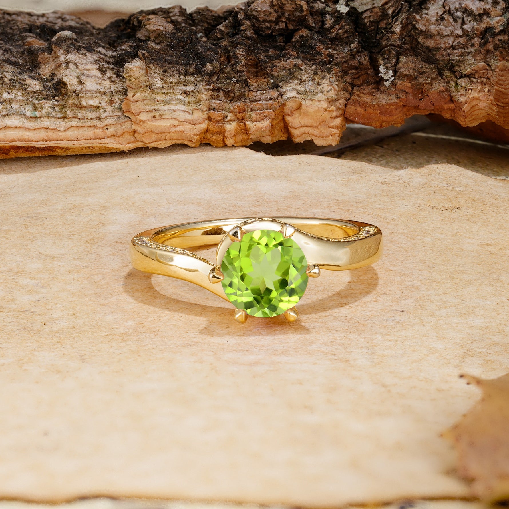 Classic Unique 6-Prong Round Cut Peridot Engagement Ring - Additional view