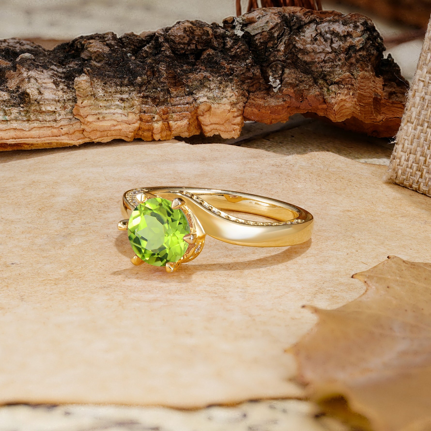 Classic Unique 6-Prong Round Cut Peridot Engagement Ring - Additional view