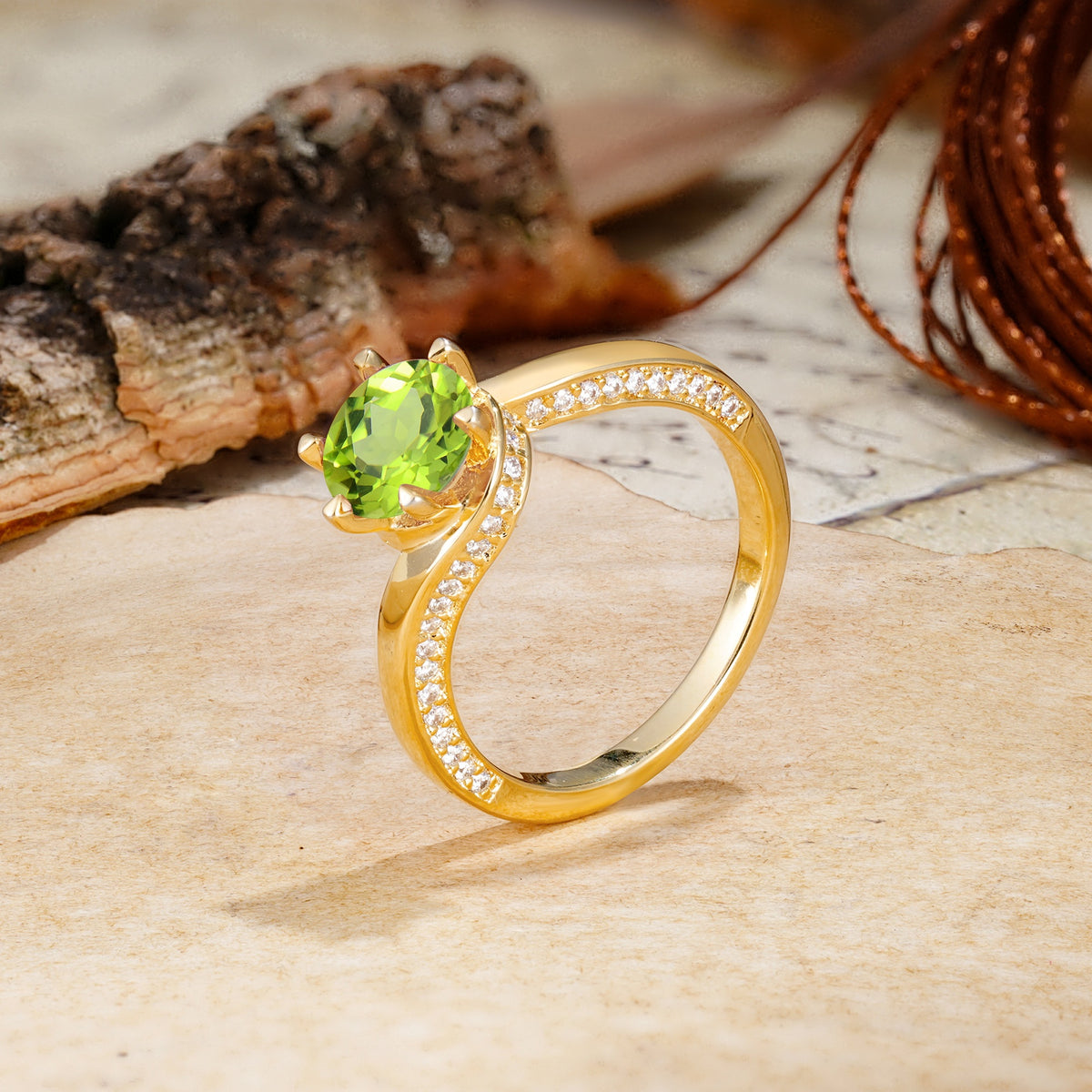 Classic Unique 6-Prong Round Cut Peridot Engagement Ring - Additional view
