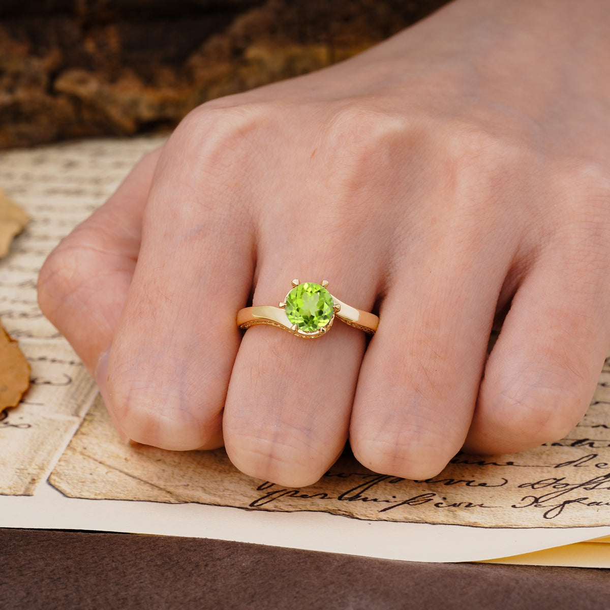 Classic Unique 6-Prong Round Cut Peridot Engagement Ring - Additional view