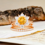 Natural Inspiration Flower Shape 4-Prong Round Cut Citrine Wedding Bride Ring Set - Additional view