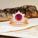 Natural Inspiration Flower Shape 4-Prong Round Cut Ruby Wedding Bride Ring Set - Additional view