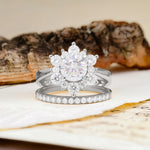 Natural Inspiration Flower Shape 4-Prong Round Cut Moissanite Wedding Bride Ring Set - Additional view