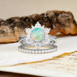 Natural Inspiration Flower Shape 4-Prong Round Cut Fire Opal Wedding Bride Ring Set - Additional view