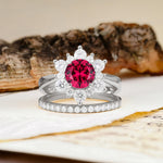 Natural Inspiration Flower Shape 4-Prong Round Cut Ruby Wedding Bride Ring Set - Additional view