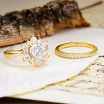 Natural Inspiration Flower Shape 4-Prong Round Cut Moissanite Wedding Bride Ring Set - Additional view