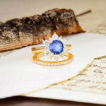 Natural Inspiration Flower Shape 4-Prong Round Cut Sapphire Wedding Bride Ring Set - Additional view