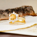 Natural Inspiration Flower Shape 4-Prong Round Cut Citrine Wedding Bride Ring Set - Additional view