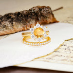 Natural Inspiration Flower Shape 4-Prong Round Cut Citrine Wedding Bride Ring Set - Additional view