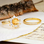Natural Inspiration Flower Shape 4-Prong Round Cut Citrine Wedding Bride Ring Set - Additional view