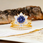 Natural Inspiration Flower Shape 4-Prong Round Cut Tanzanite Wedding Bride Ring Set - Additional view
