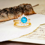 Natural Inspiration Flower Shape 4-Prong Round Cut Turquoise Wedding Bride Ring Set - Additional view