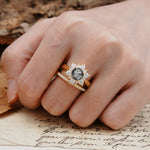 Natural Inspiration Flower Shape 4-Prong Round Cut Black Rutilated Quartz Wedding Bride Ring Set - Additional view
