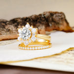Natural Inspiration Flower Shape 4-Prong Round Cut Lab Diamond Wedding Bride Ring Set - Additional view