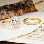 Natural Inspiration Flower Shape 4-Prong Round Cut Lab Diamond Wedding Bride Ring Set - Additional view